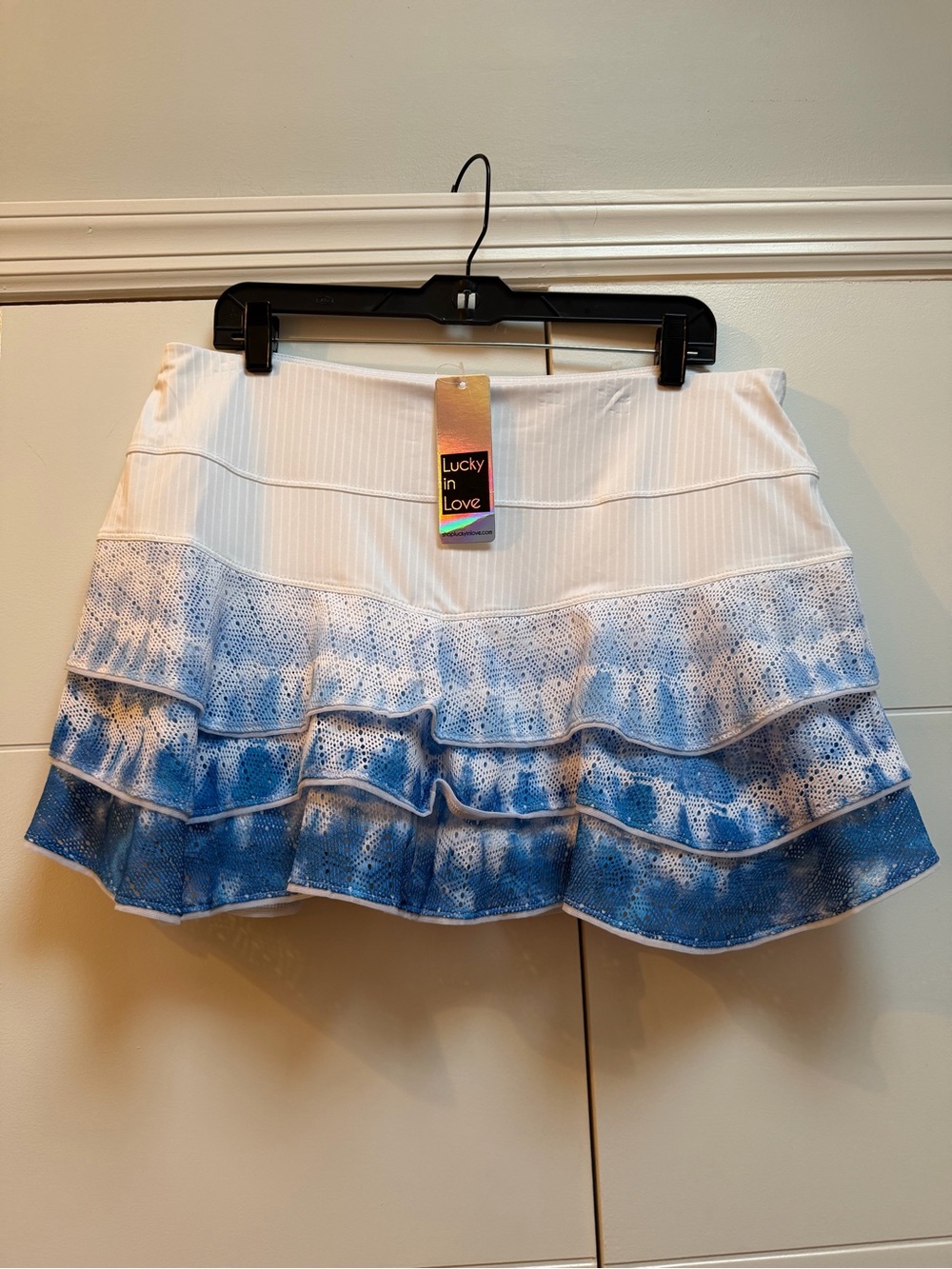 Lucky in Love Ruffle Skort Skirt Lace White Blue Sz XL NWT Tennis Pickleball